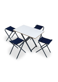 Asudehome 66x43 cm 4 Tabureli Dikdörtgen Ahşap Katlanır Kamp Masası Beyaz