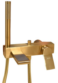 Vitra A4233433 Pirinç Çiftli Aç Kapa Solo Kare Banyo Bataryası Altın