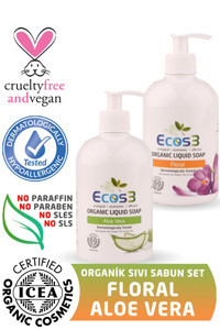 Ecos3 Aloe Vera-Floral-Beyaz Manolya Nemlendiricili Organik 2'li 500 ml Sıvı Sabun