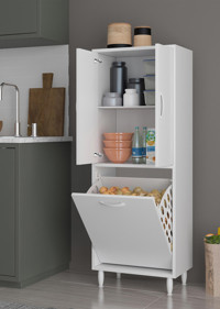 Modilayn Kirli Çamaşır Sepetli Düzenleme 2 Kapaklı 2 Raflı Çok Amaçlı Dolap Beyaz 138x55 cm