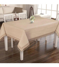 Elegante Fancy Lınen Collectıon Keten 160x320 cm Dikdörtgen Masa Örtüsü Bej