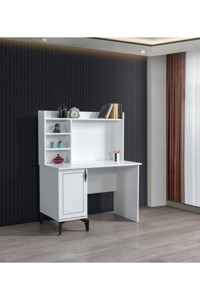 Sivas Gözde Mobilya Kitaplıklı Dolaplı 180x60x70 cm Suntalam Gövdeli Beyaz-Siyah Çalışma Masası