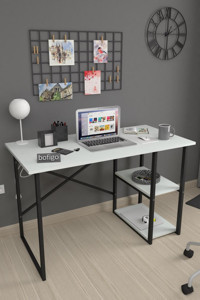 Bofigo Kitaplıklı 75x60x120 cm Metal-Yonga Levha Gövdeli Beyaz-Siyah Çalışma Masası