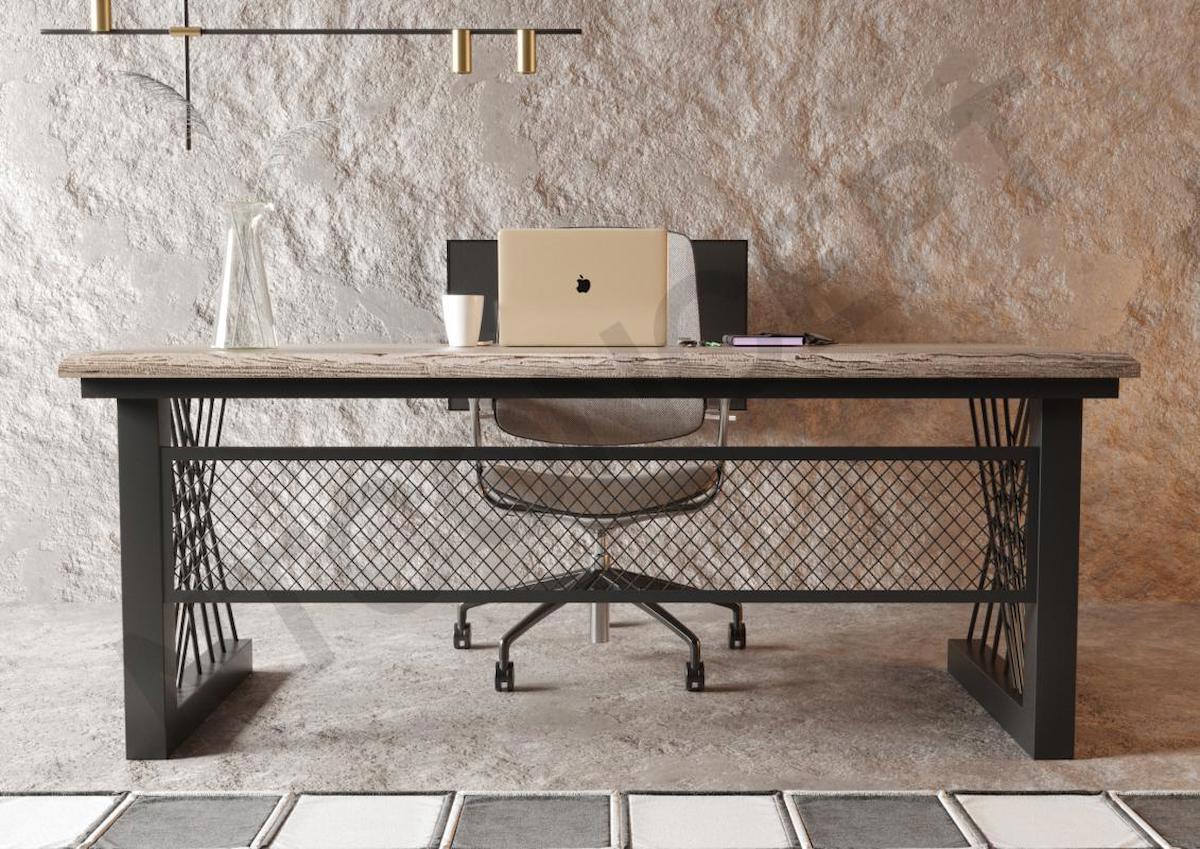 Ntconcept Onix M2 76x100x100 cm Ahşap Gövdeli Metal Ayaklı Ceviz-Siyah Çalışma Masası
