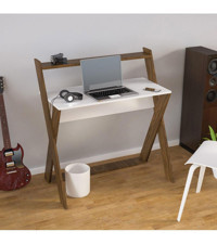 Modilaynx Kitaplıklı 107x60x104 cm Yonga Levha Gövdeli Suntalam Ayaklı Beyaz-Ceviz Çalışma Masası