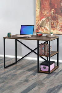 Morpanya Kitaplıklı 73x60x120 cm Metal-Yonga Levha Gövdeli Ceviz-Siyah Çalışma Masası
