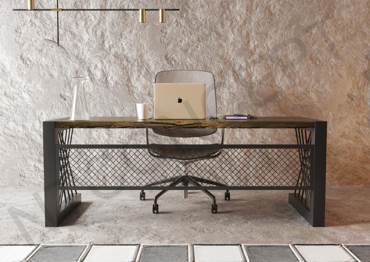 Ntconcept Alfa M3 76x100x100 cm Ahşap Gövdeli Metal Ayaklı Ceviz-Siyah Çalışma Masası