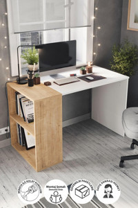 Bofigo Smyrna Kitaplıklı 74,4x60x120 cm Suntalam Gövdeli Beyaz-Ceviz Çalışma Masası