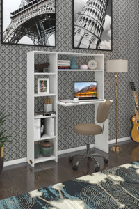 Kenzlife Kitaplıklı 140x20x100 cm Suntalam Gövdeli Beyaz Çalışma Masası