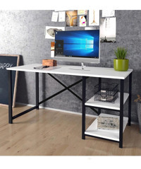 Morpanya Kitaplıklı 73x60x120 cm Metal-Yonga Levha Gövdeli Beyaz-Siyah Çalışma Masası