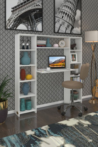 Kenzlife Kitaplıklı 140x20x130 cm Suntalam Gövdeli Beyaz Çalışma Masası