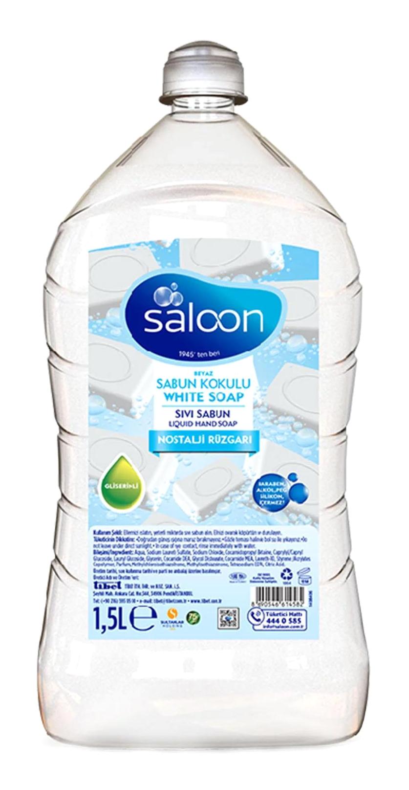 Saloon Beyaz Sabunlu Nemlendiricili Parabensiz Alkolsüz 1.5 lt Sıvı Sabun