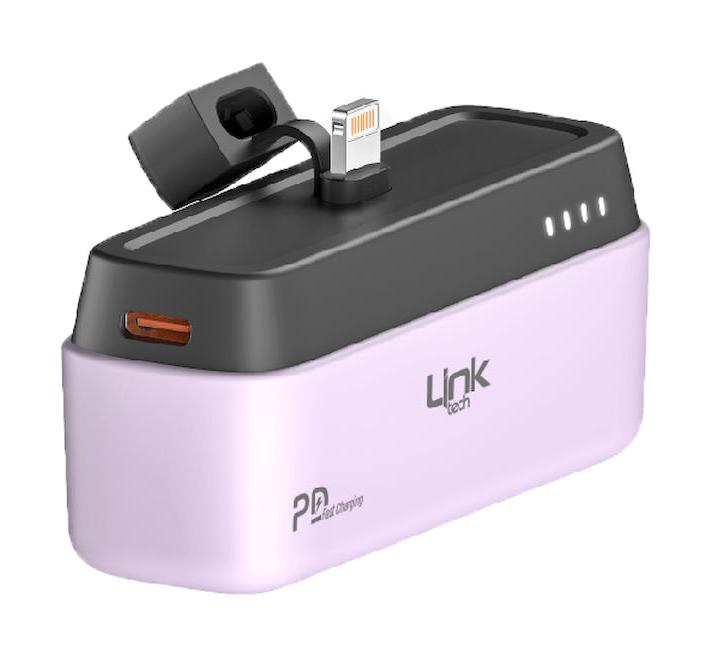 Linktech ML05 5000 mAh Dijital Göstergeli Lightning & Type C Kablosuz Powerbank Mor