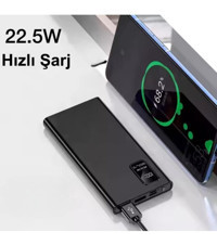 Heaven House PWK151 10000 mAh Hızlı Şarj Dijital Göstergeli USB Type C Çoklu Bağlantı Kablolu Powerbank Siyah