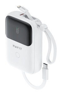 Havit PD22 10000 mAh Hızlı Şarj Dijital Göstergeli USB Type C Çoklu Bağlantı Kablolu Powerbank Beyaz