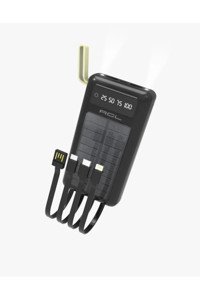 Acl Pw60 20000 mAh Güneş Enerjili Hızlı Şarj Işıklı Dijital Göstergeli Lightning & Type C Çoklu Bağlantı Kablolu Powerbank Siyah