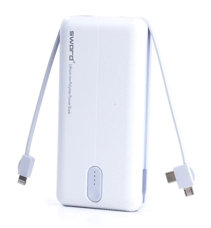 Sword Triple 20000 mAh Hızlı Şarj Dijital Göstergeli Micro USB & Lightning Çoklu Bağlantı Kablolu Powerbank Beyaz