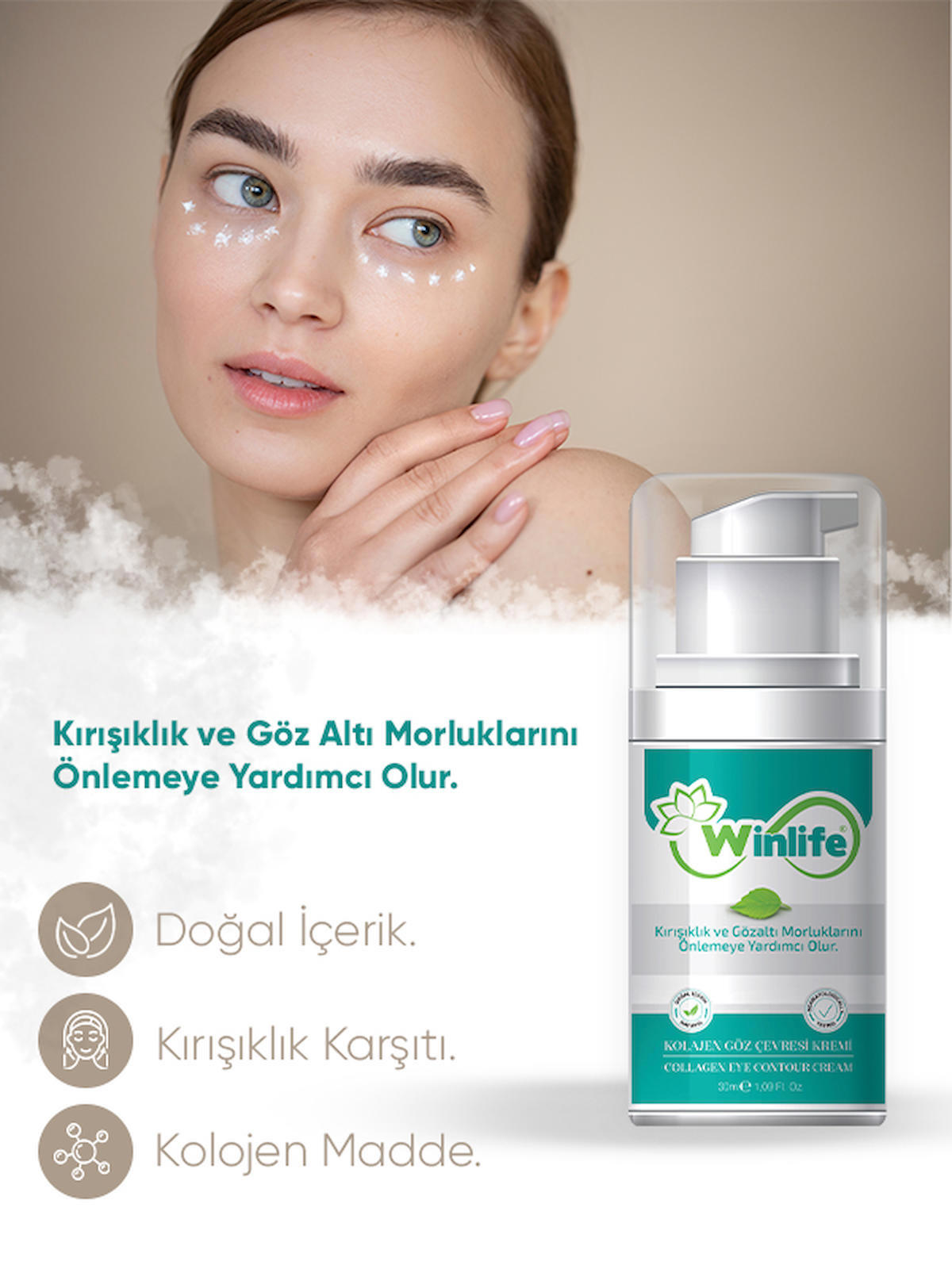 Winlife Kolajen Tüm Ciltler İçin Göz Çevresi Krem Pompalı 30 ml