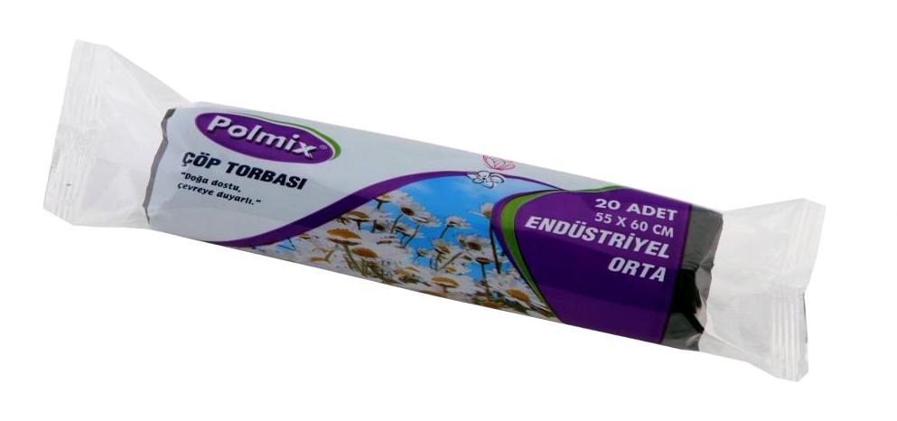 Polmix Endüstriyel Kokulu Orta Boy 55x60 cm Çöp Poşeti 20x20 Adet Siyah