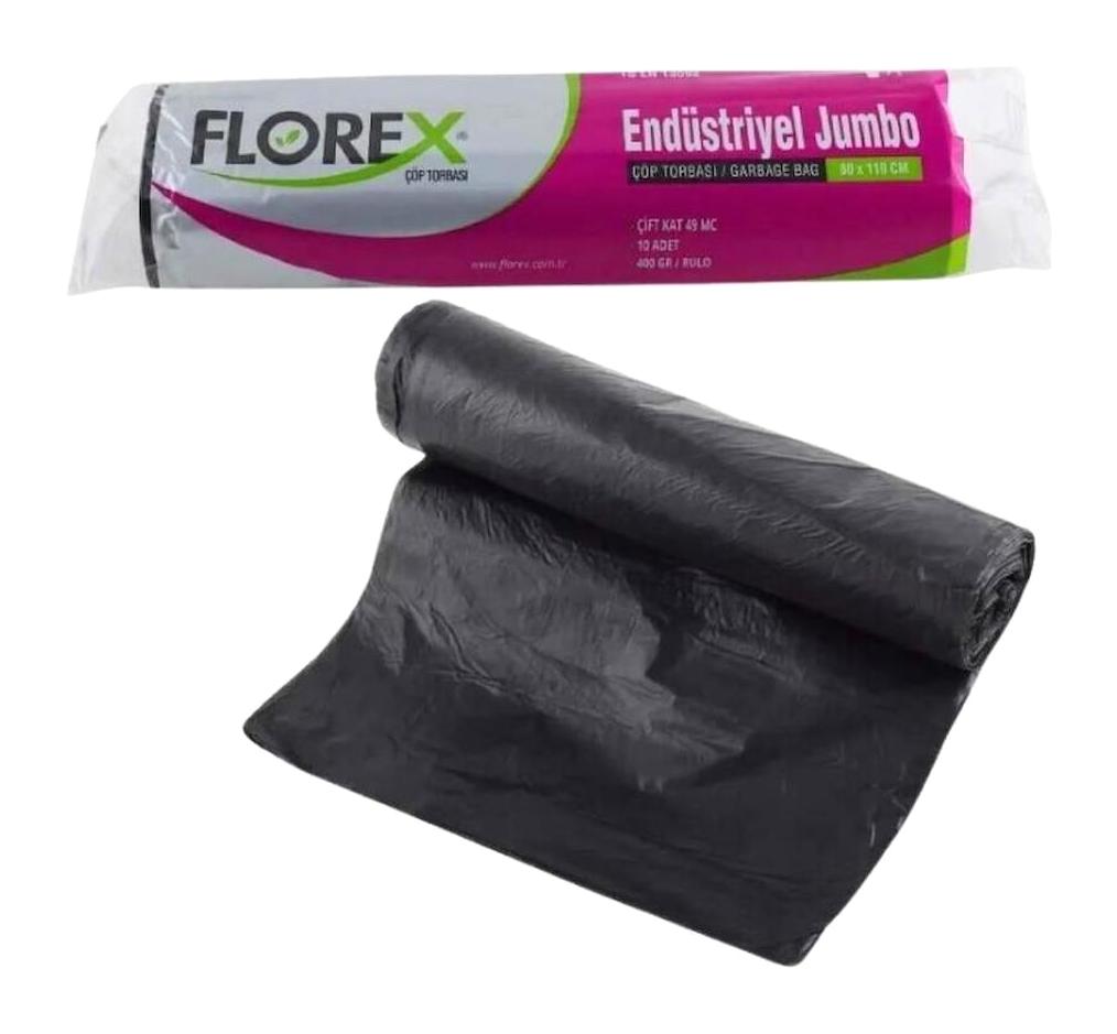 Florex Endüstriyel Kokulu Jumbo Boy 80x110 cm Çöp Poşeti 2x10 Adet Siyah