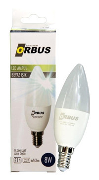Orbus ORB-8W 8 W Dimmerli Tasarruflu Beyaz E14 Damla Led Ampul