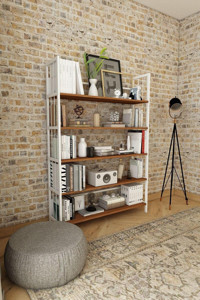 Woodesk Buket 5 Raflı Ahşap 126x180x25 cm Beyaz