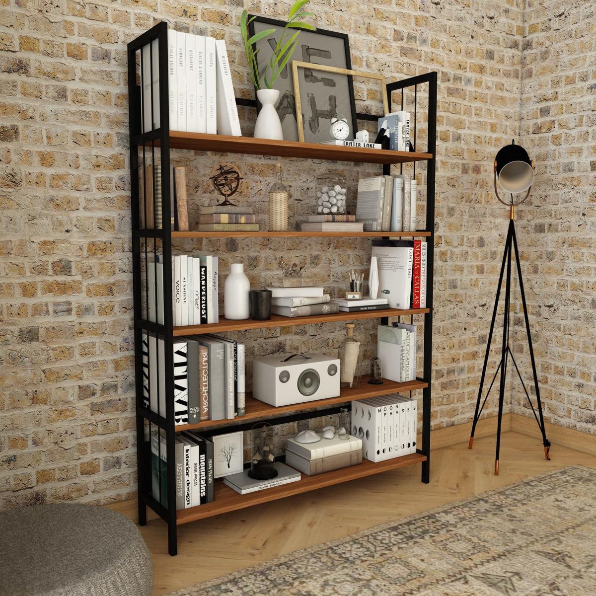 Woodesk Buket 5 Raflı Ahşap 126x180x25 cm Kahverengi