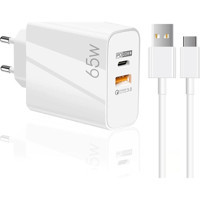 Schitec PD33W Type C - USB Kablolu 65 W Çoklu Şarj Hızlı Şarj Aleti Beyaz