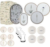 Porland Botanical 27 Parça 6 Kişilik Beyaz-Siyah Desenli Porselen Kahvaltı Takımı