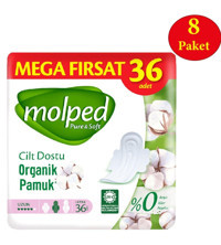 Molped Pure&Soft Organik Antialerjik İnce 36'lı Hijyenik Ped 8 Adet