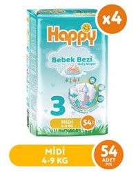 Happy Midi 3 Numara Bantlı Bebek Bezi 4x54'lı