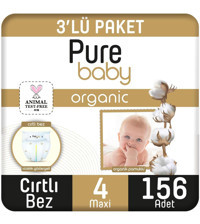 Pure Baby Pamuklu Maxi 4 Numara Organik Cırtlı Bebek Bezi 3x156'lı