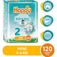 Happy Mini 2 Numara Bantlı Bebek Bezi 2x60'lı