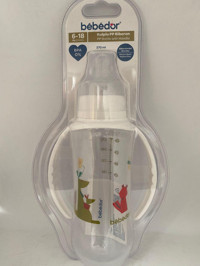 Bebedor Polipropilen Kulplu 6-18 Ay Desenli Beyaz Biberon 270 ml