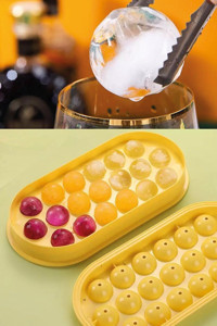 Kitchen Beauty Plastik Kapaklı Sarı Yuvarlak Buz Kalıbı