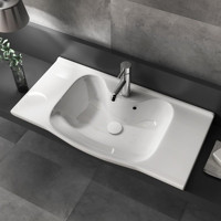 Ece Banyo Klasik Tekli 91 cm Mermer Tezgah Üstü Dikdörtgen Lavabo Beyaz