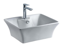 Lena E-5049 Klasik Tekli 49 cm Porselen Tezgah Üstü Kare Lavabo Beyaz