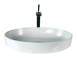 Lena W-300 Klasik Tekli 60 cm Porselen Tezgah Üstü Oval Lavabo Beyaz