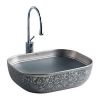 Lena EH-4290MG Dekoratif Tekli 60 cm Granit Tezgah Üstü Oval Lavabo Turkuaz