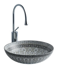 Lena E-7031 Dekoratif Tekli 40 cm Porselen Tezgah Üstü Yuvarlak Lavabo Çok Renkli