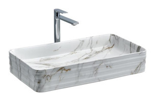 Lena E-2106M1 Dekoratif Tekli 65 cm Porselen Tezgah Üstü Dikdörtgen Lavabo Çok Renkli