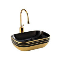 Lena Ex-4700 Dekoratif Tekli 50 cm Granit Tezgah Üstü Oval Lavabo Siyah