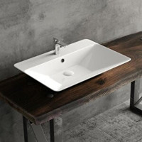 Lucco Klasik Tekli 60 cm Seramik Tezgah Üstü Dikdörtgen Lavabo Beyaz