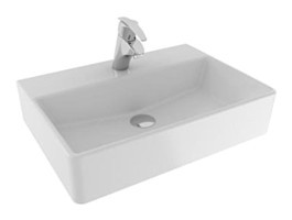 Serel 2047TDS110H Klasik Tekli 60 cm Seramik Tezgah Üstü Dikdörtgen Lavabo Beyaz