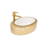 Lena E-8126 Dekoratif Tekli 45 cm Granit Tezgah Üstü Oval Lavabo Gold