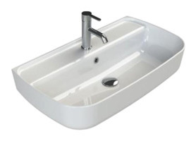Lena Klasik Tekli 75 cm Seramik Tezgah Üstü Asimetrik Lavabo Beyaz