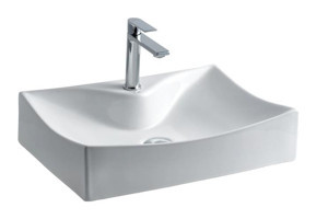 Lena E-3034 Klasik Tekli 55 cm Porselen Tezgah Üstü Asimetrik Lavabo Beyaz