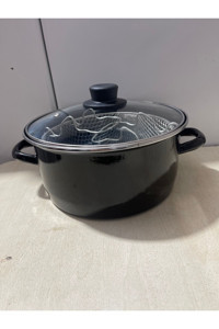 Essen Süzgeçli Cam Kapaklı Emaye 24 cm Derin Tencere
