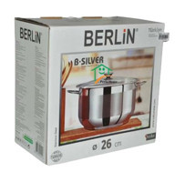 Berlin Tutku Silver Cam Kapaklı Çelik 26 cm Derin Tencere