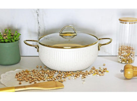 Evita Istiridye Gold Cam Kapaklı Granit 24 cm Derin Tencere
